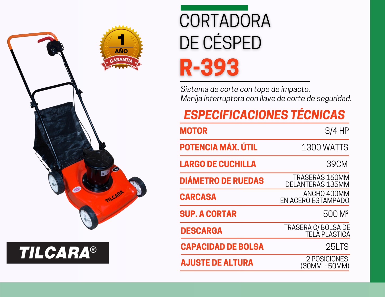 Ficha técnica cortadora tradicional salida trasera r-393 Tilcara