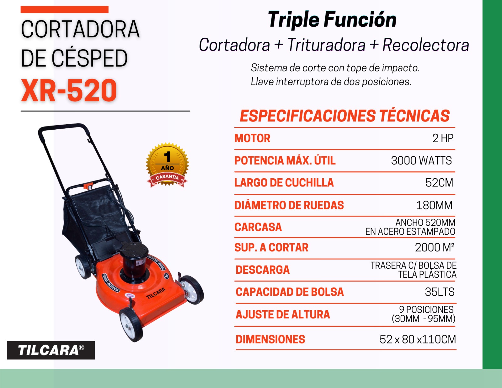 Ficha técnica cortadora recolectora trituradora xr-520 Tilcara